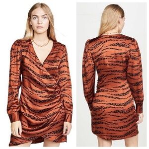 Anine Bing Penelope orange zebra silk wrap dress small